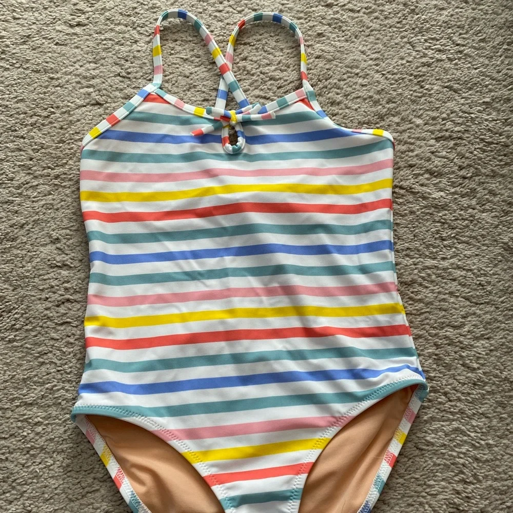Crewcuts Striped Rainbow One-Piece Swimsuit - Blue, Pink, Yellow, Red, Green